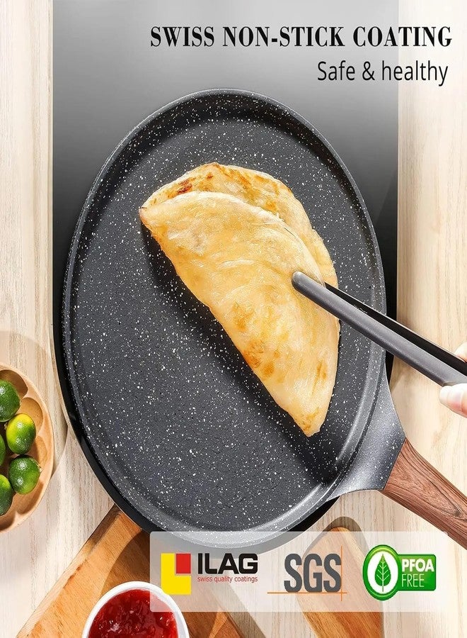 DOTUHAO Nonstick Crepe Pan Set, 5 Piece Set Kitchen Pancake Grill Pan, 8 Inch Granite Coating Flat Skillet Tawa Dosa Tortilla Pans, Pizza Pans, Fry-Pan Compatible with All Stovetops (8 Inch) - Image 3